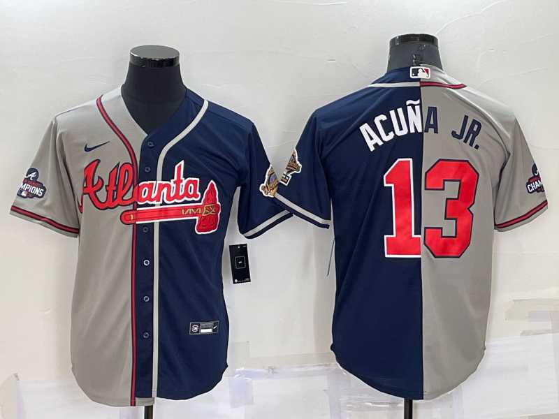 Atlanta Braves #13 Ronald Acuna Jr Grey Navy Blue Two Tone Stitched Nike Jersey,We sell and wholesale Atlanta Braves #13 Ronald Acuna Jr Grey Navy Blue Two Tone Stitched Nike Jersey on line form chian!